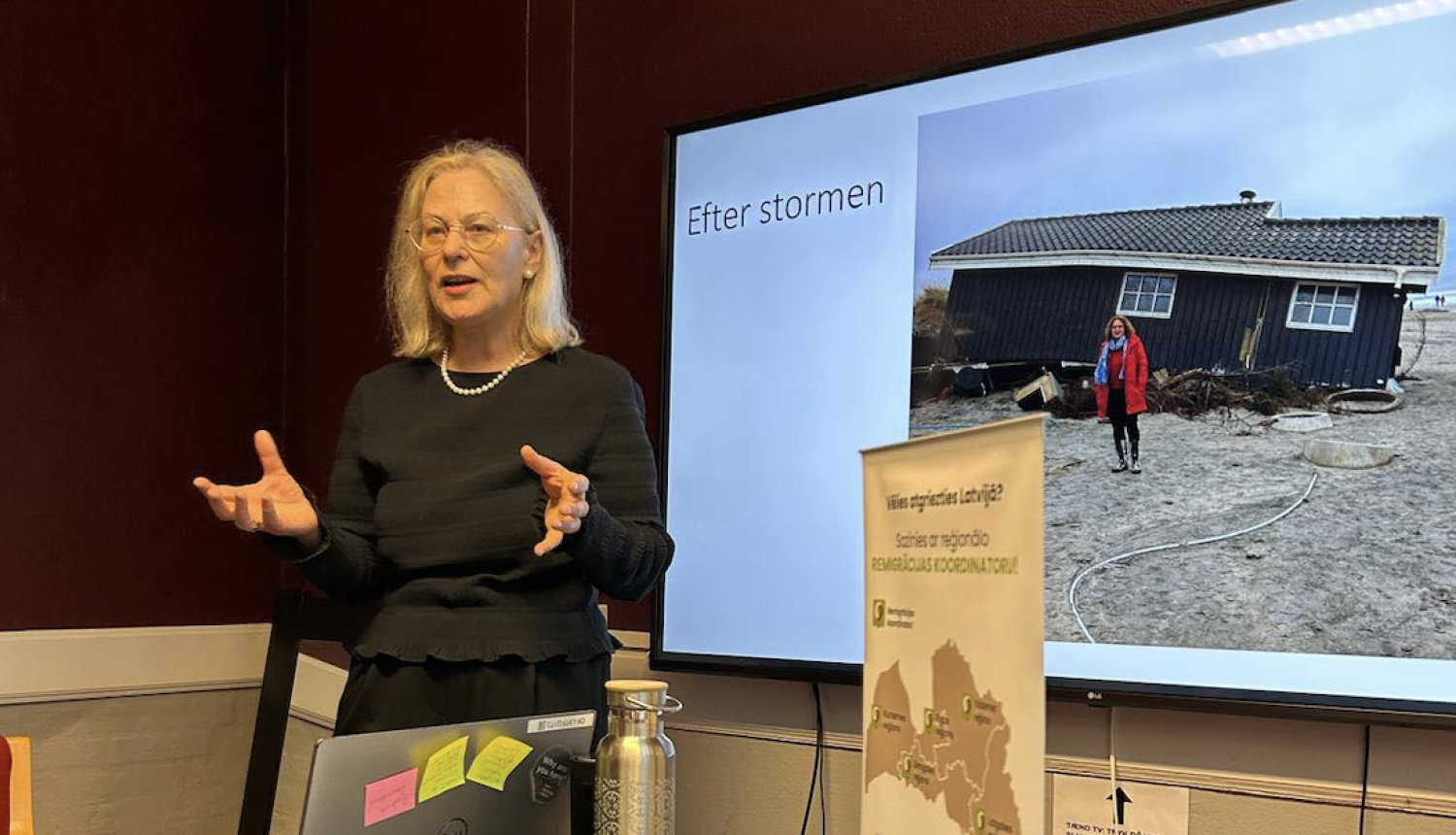 Rīgas plānošanas reģiona remigrācijas koordinatore Daina Šulca tikšanās laikā ar Dānijas diasporu 21.martā Vejlē, Dānijā. 