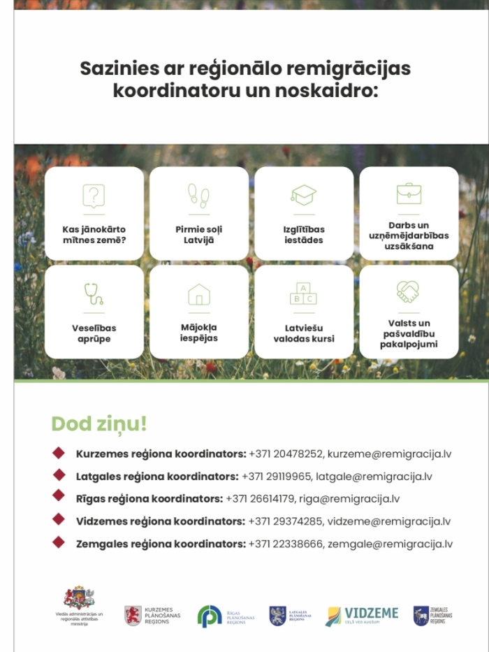Informatīvā skrejlapa lejuplādei par Remigrācijas koordinatoru tīklu Latvijā pirmā daļa